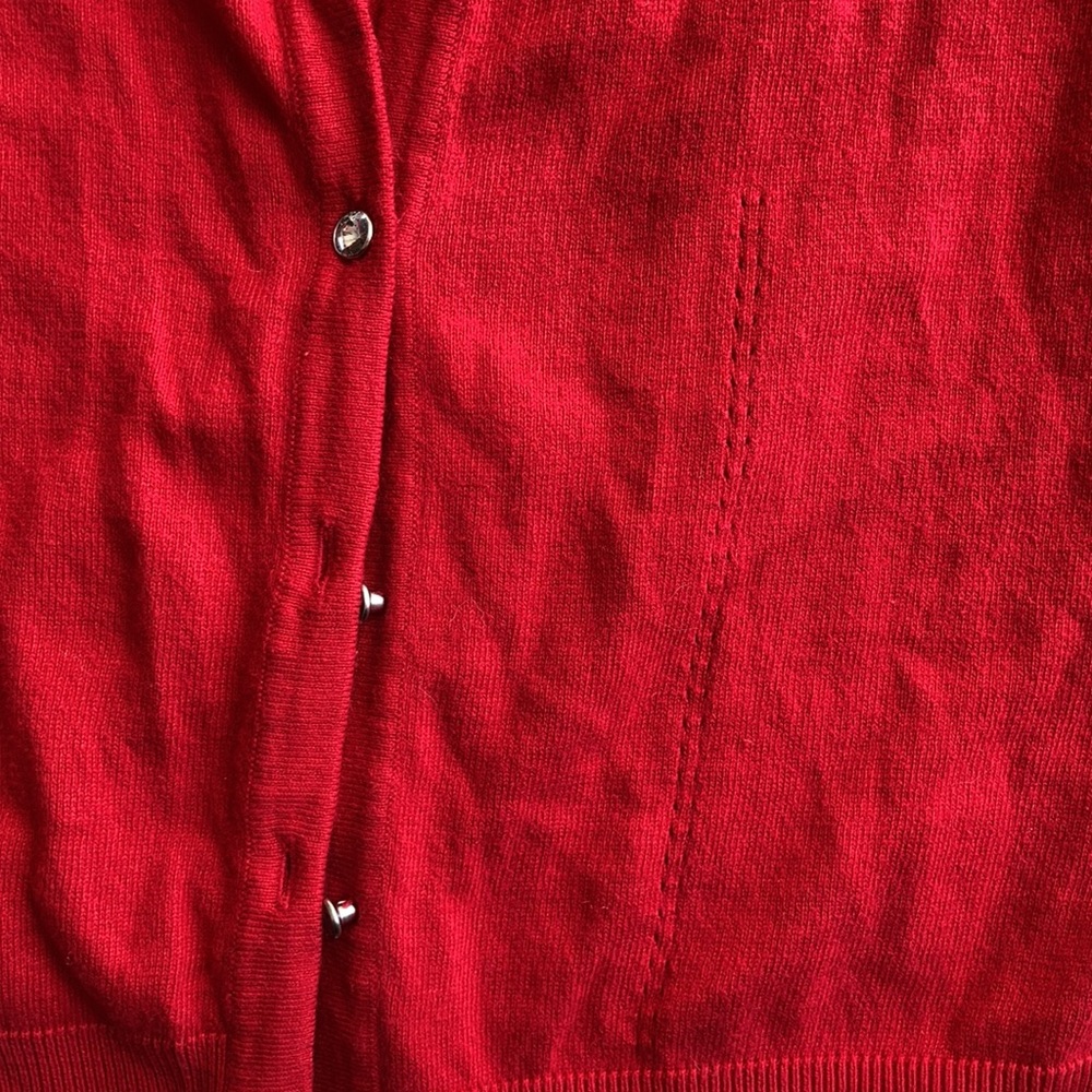 ELLE | Red Cardigan w/ Rhinestone Buttons - Picture 3 of 8